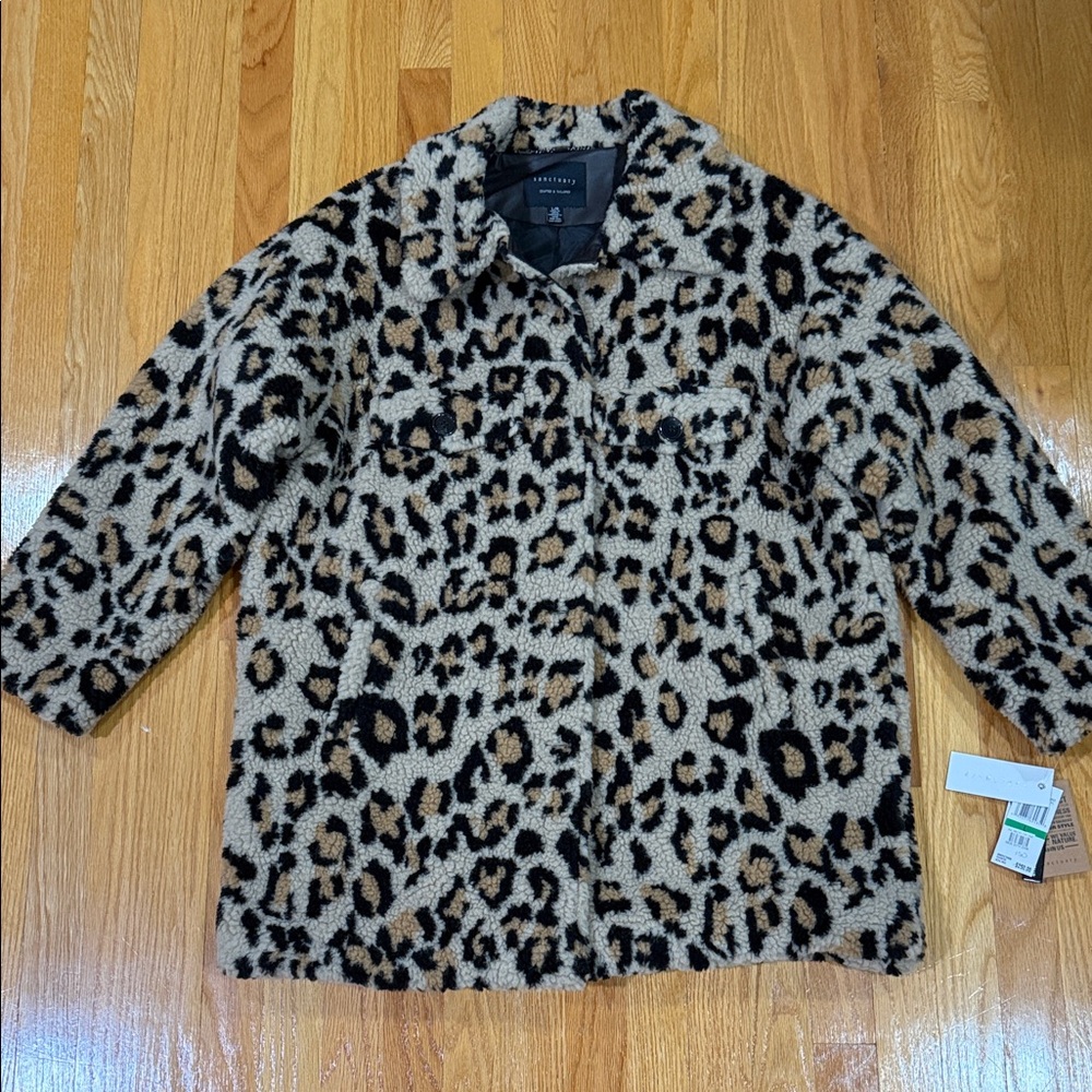 Sanctuary Leopard-Print Teddy Coat in Tan, Black, Cream